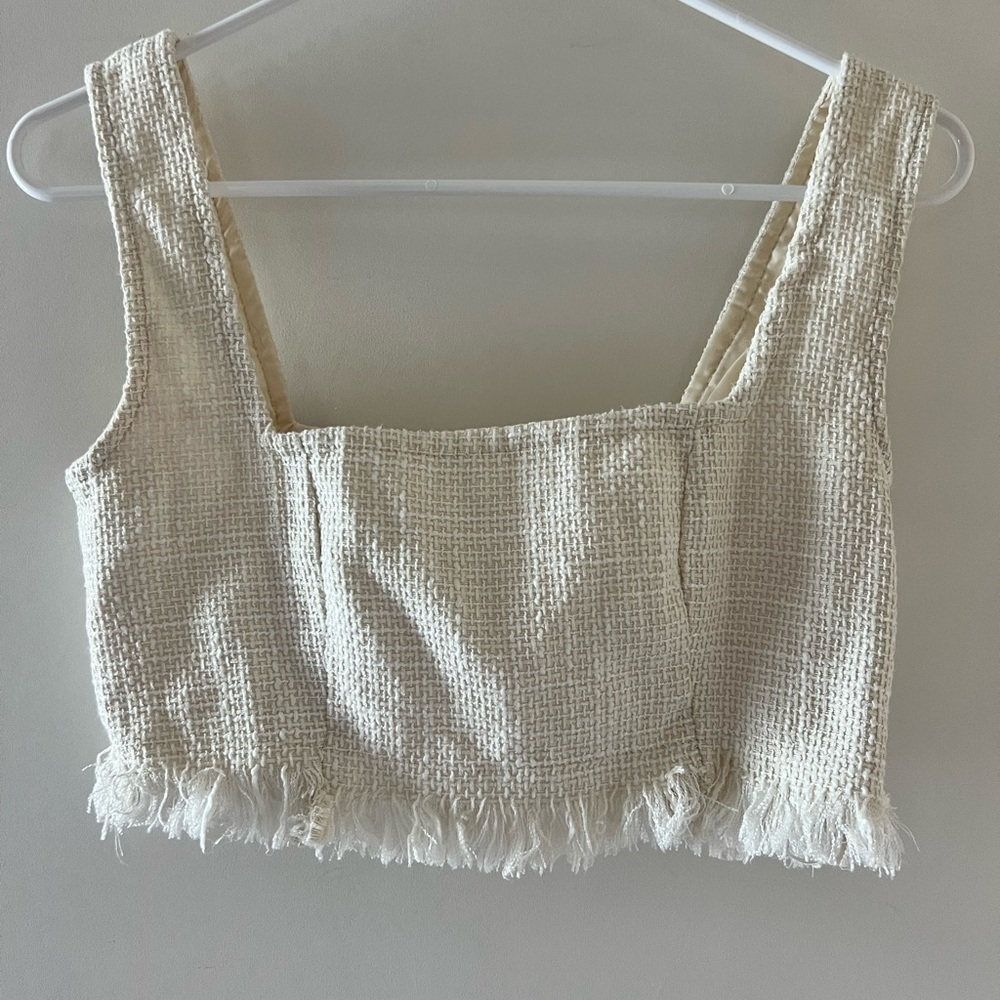 Cream tweed crop top with zipper